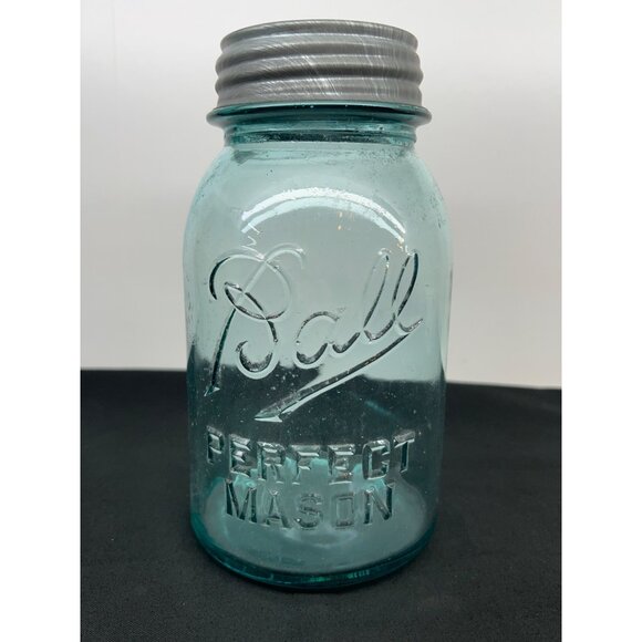 Vintage Ball Perfect Mason Jar Aqua Blue Glass With Zinc Lid - Picture 2 of 7